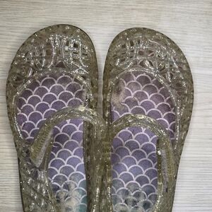 Toddler Size 6 Clear Silver Sparkle Jelly Sandals with Purple Mermaid Insole